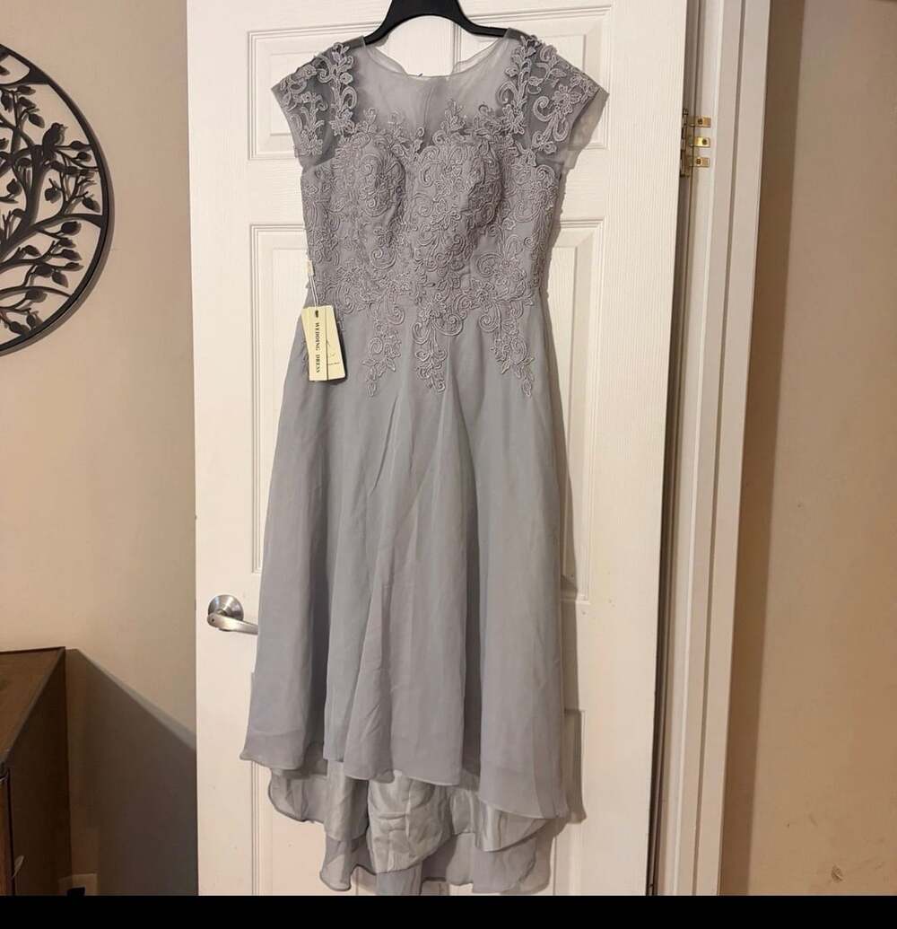 Pretty More Wedding Dress Gray Lace Chiffon High Low Formal Gown